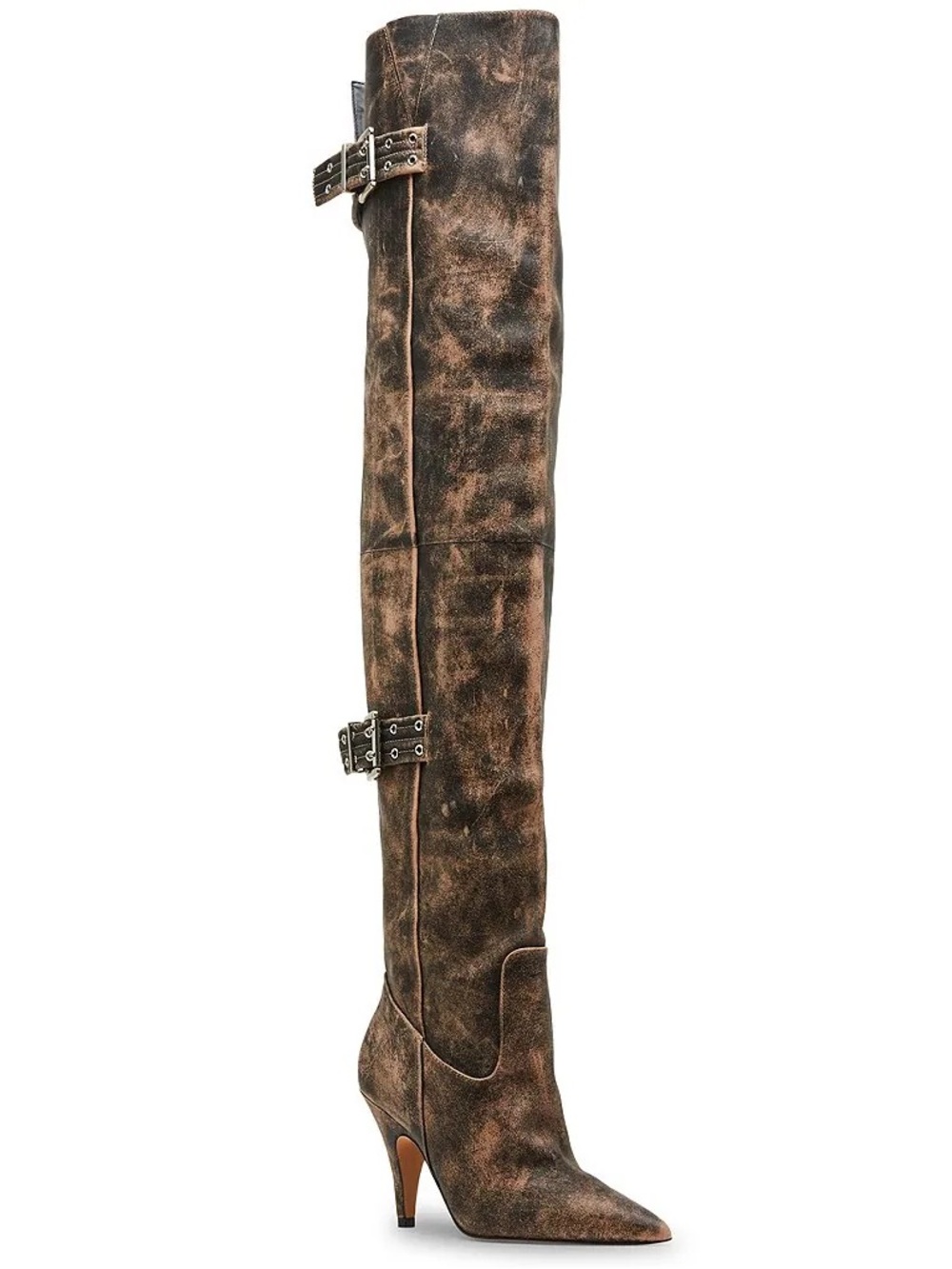 NWT Steve Madden Baddie Distressed Leather Over-The-Knee Moto Boots Sz 6,5 - Picture 7 of 16